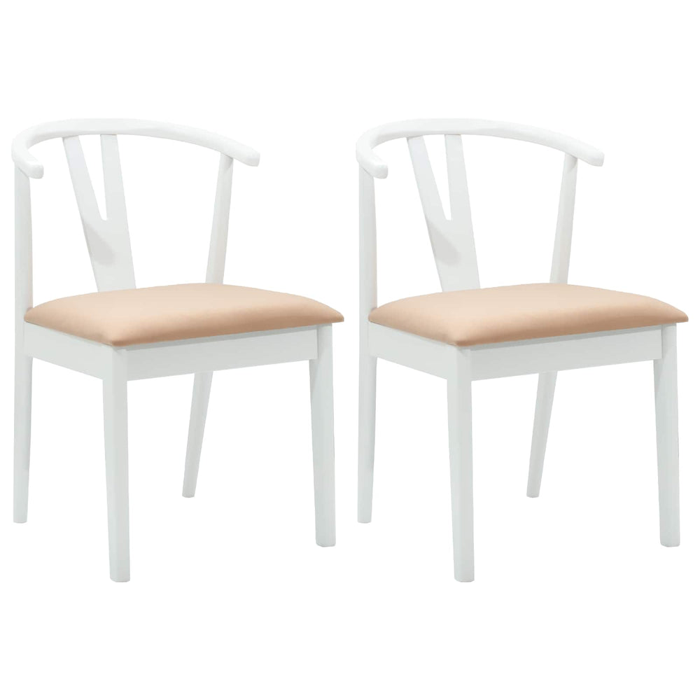 vidaXL Dining Chair 2 pcs White and Brown Solid Rubberwood