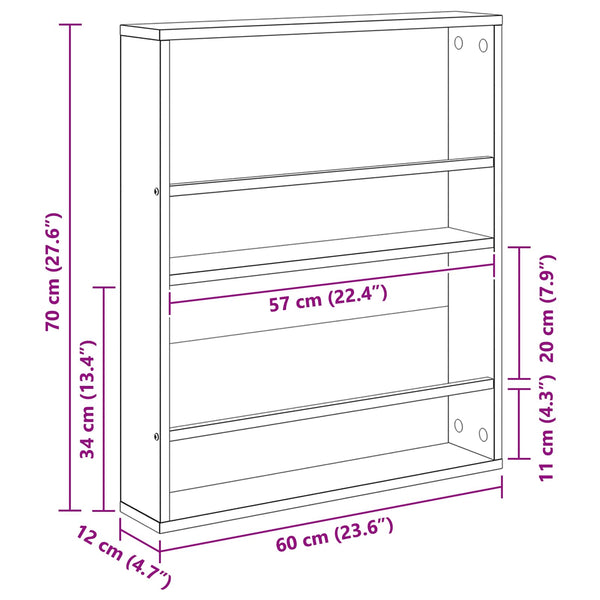 vidaXL Magazine Rack Black Oak Look 60 x 12 x 70 cm Engineered Wood
