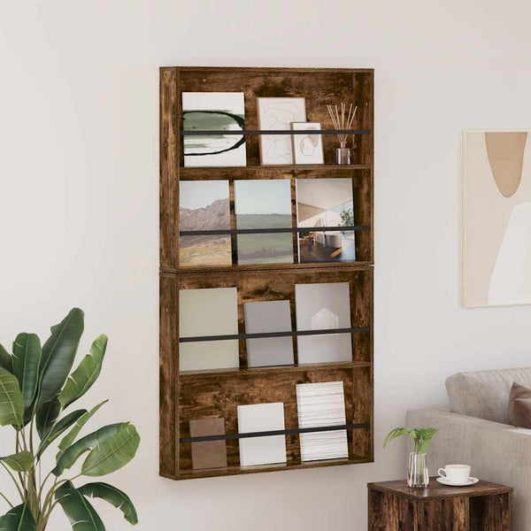 vidaXL Magazine Rack with Shelf 2 pcs Smoked Oak 80 x 12 x 70 cm