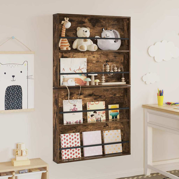 vidaXL Magazine Rack with Shelf 2 pcs Smoked Oak 80 x 12 x 70 cm