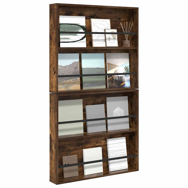 vidaXL Magazine Rack with Shelf 2 pcs Smoked Oak 80 x 12 x 70 cm