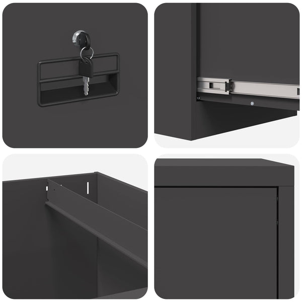 Aktenschrank, Stahl, Schwarz, 2er-Set