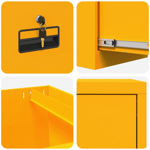 Senfgelber Aktenschrank mit Schubladen, 2er-Set
