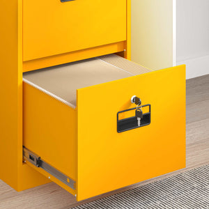 Senfgelber Aktenschrank mit Schubladen, 2er-Set