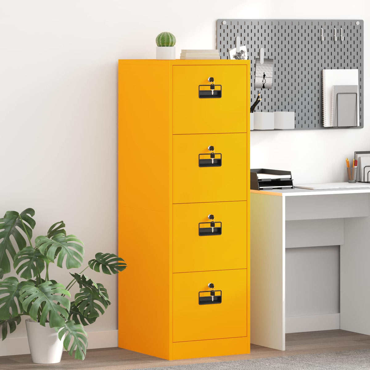 Senfgelber Aktenschrank mit Schubladen, 2er-Set