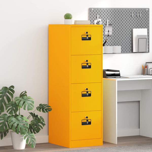 Senfgelber Aktenschrank mit Schubladen, 2er-Set