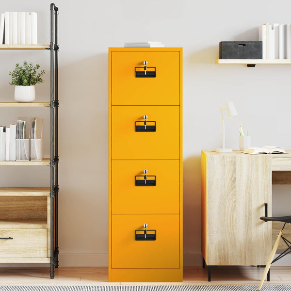 Senfgelber Aktenschrank mit Schubladen, 2er-Set