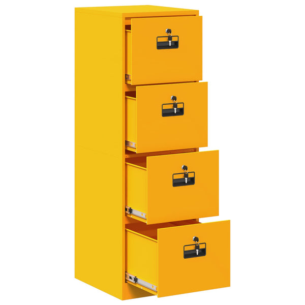 Senfgelber Aktenschrank mit Schubladen, 2er-Set