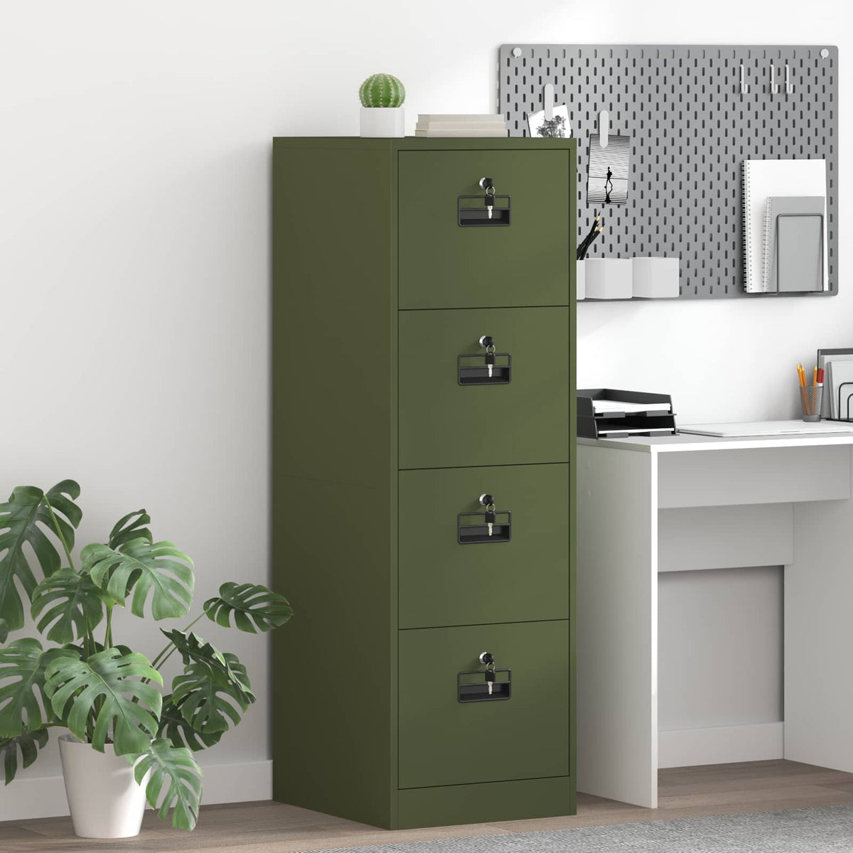 Aktenschrank Olive Grün mit Schubladen, 2er-Set
