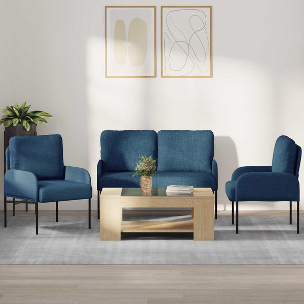 Blaue 3-teilige Sofagarnitur mit Kissen