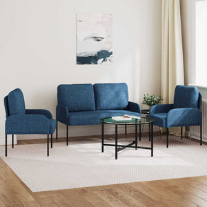 Blaue 3-teilige Sofagarnitur mit Kissen