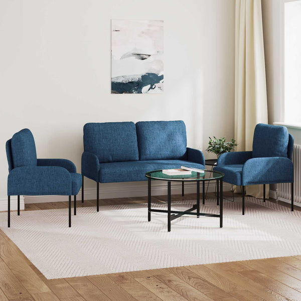 Blaue 3-teilige Sofagarnitur mit Kissen