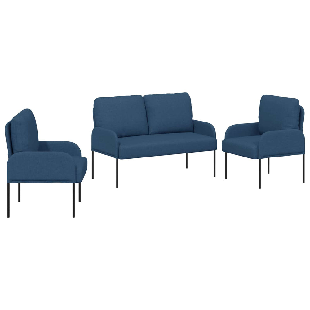 Blaue 3-teilige Sofagarnitur mit Kissen