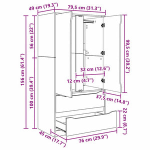Grauer Kleiderschrank Sonoma, 79,5 cm
