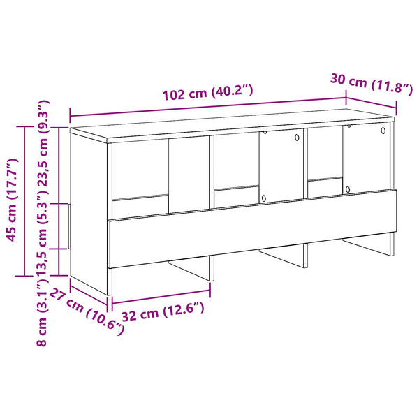 vidaXL Magazine Rack Smoked Oak 102 x 30 x 45 cm