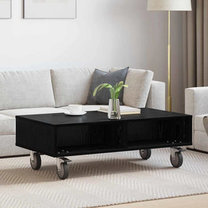 vidaXL Side Table with Wheels Black Oak Look 90 x 50 x 30 cm