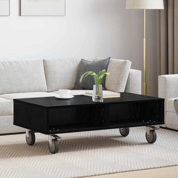 vidaXL Side Table with Wheels Black Oak Look 90 x 50 x 30 cm