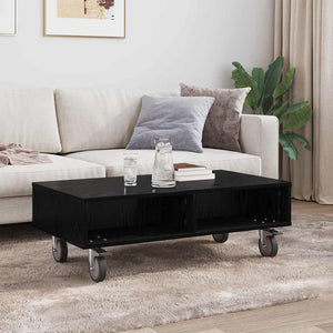 vidaXL Side Table with Wheels Black Oak Look 90 x 50 x 30 cm