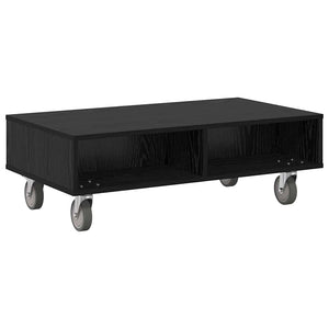 vidaXL Side Table with Wheels Black Oak Look 90 x 50 x 30 cm