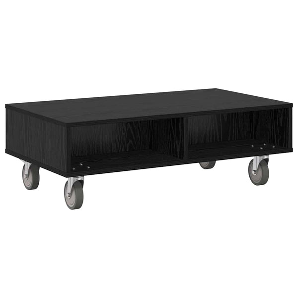vidaXL Side Table with Wheels Black Oak Look 90 x 50 x 30 cm