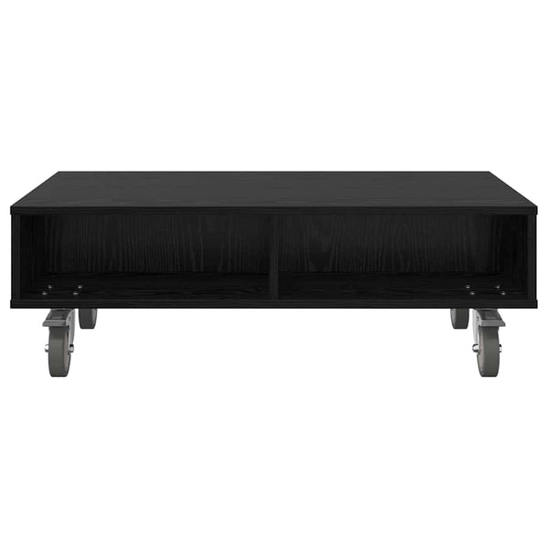 vidaXL Side Table with Wheels Black Oak Look 90 x 50 x 30 cm