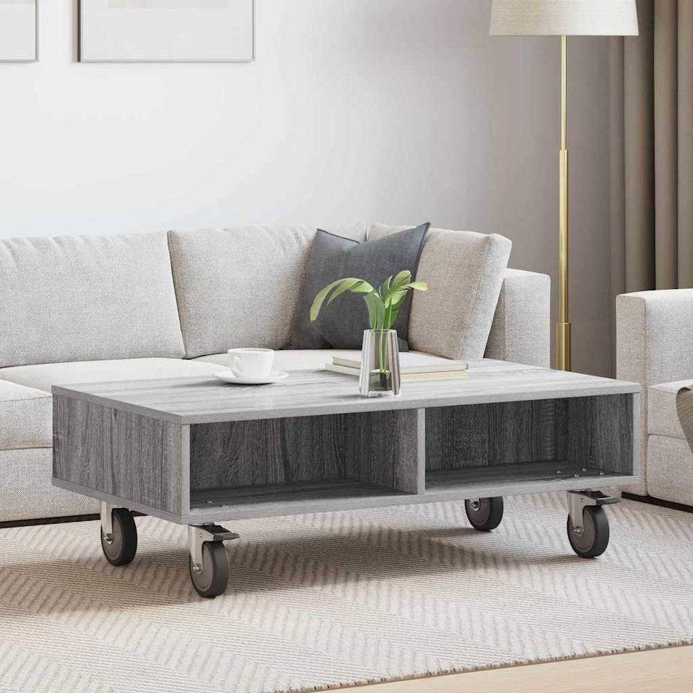 vidaXL End Table with Wheels Sonoma Grey 90 x 50 x 30 cm