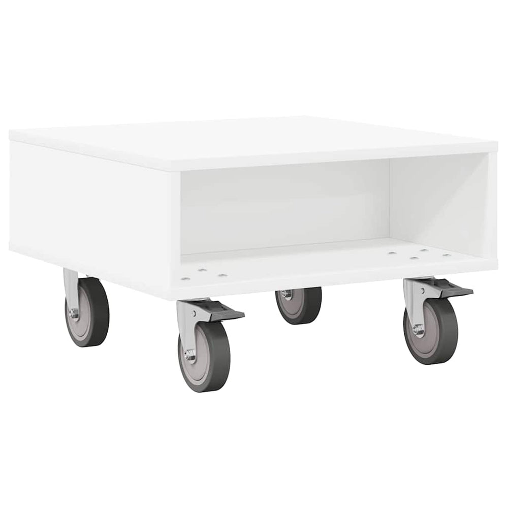 vidaXL End Table with Wheels White 50.5 x 50 x 30 cm Engineered Wood
