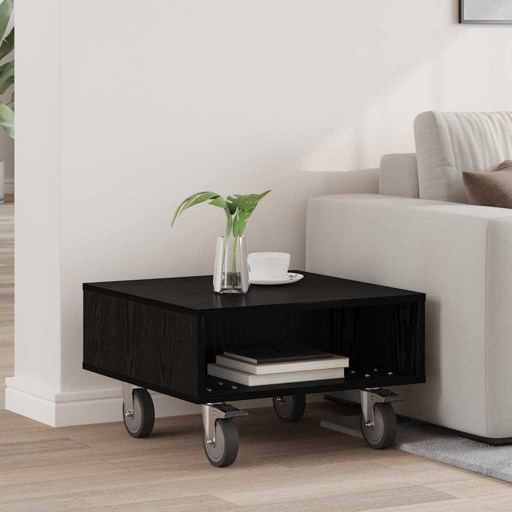 vidaXL Side Table with Wheels Black Oak Look 50.5 x 50 x 30 cm