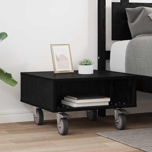 vidaXL Side Table with Wheels Black Oak Look 50.5 x 50 x 30 cm