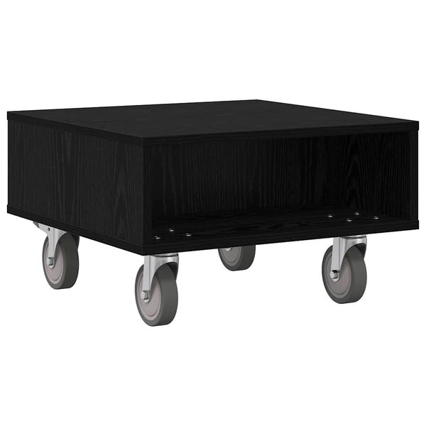 vidaXL Side Table with Wheels Black Oak Look 50.5 x 50 x 30 cm