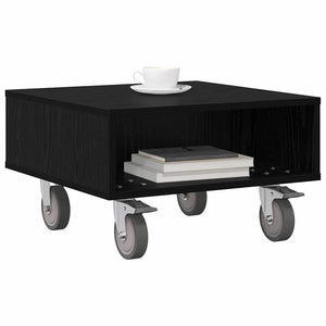 vidaXL Side Table with Wheels Black Oak Look 50.5 x 50 x 30 cm