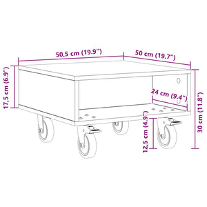 vidaXL Side Table with Wheels Black Oak Look 50.5 x 50 x 30 cm