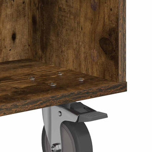 vidaXL Side Table with Wheels Smoked Oak 50.5x50x30 cm
