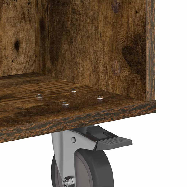 vidaXL Side Table with Wheels Smoked Oak 50.5x50x30 cm