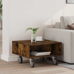 vidaXL Side Table with Wheels Smoked Oak 50.5x50x30 cm