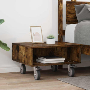 vidaXL Side Table with Wheels Smoked Oak 50.5x50x30 cm