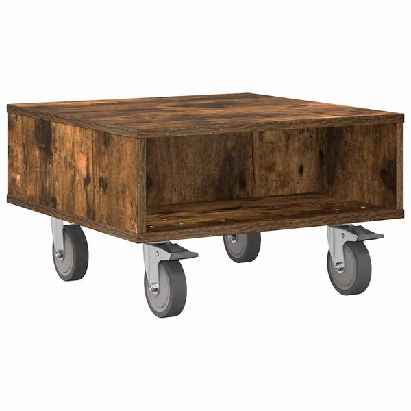 vidaXL Side Table with Wheels Smoked Oak 50.5x50x30 cm