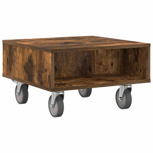 vidaXL Side Table with Wheels Smoked Oak 50.5x50x30 cm