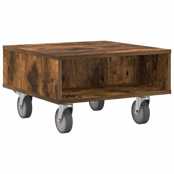 vidaXL Side Table with Wheels Smoked Oak 50.5x50x30 cm