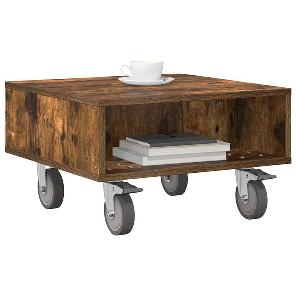 vidaXL Side Table with Wheels Smoked Oak 50.5x50x30 cm