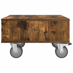 vidaXL Side Table with Wheels Smoked Oak 50.5x50x30 cm