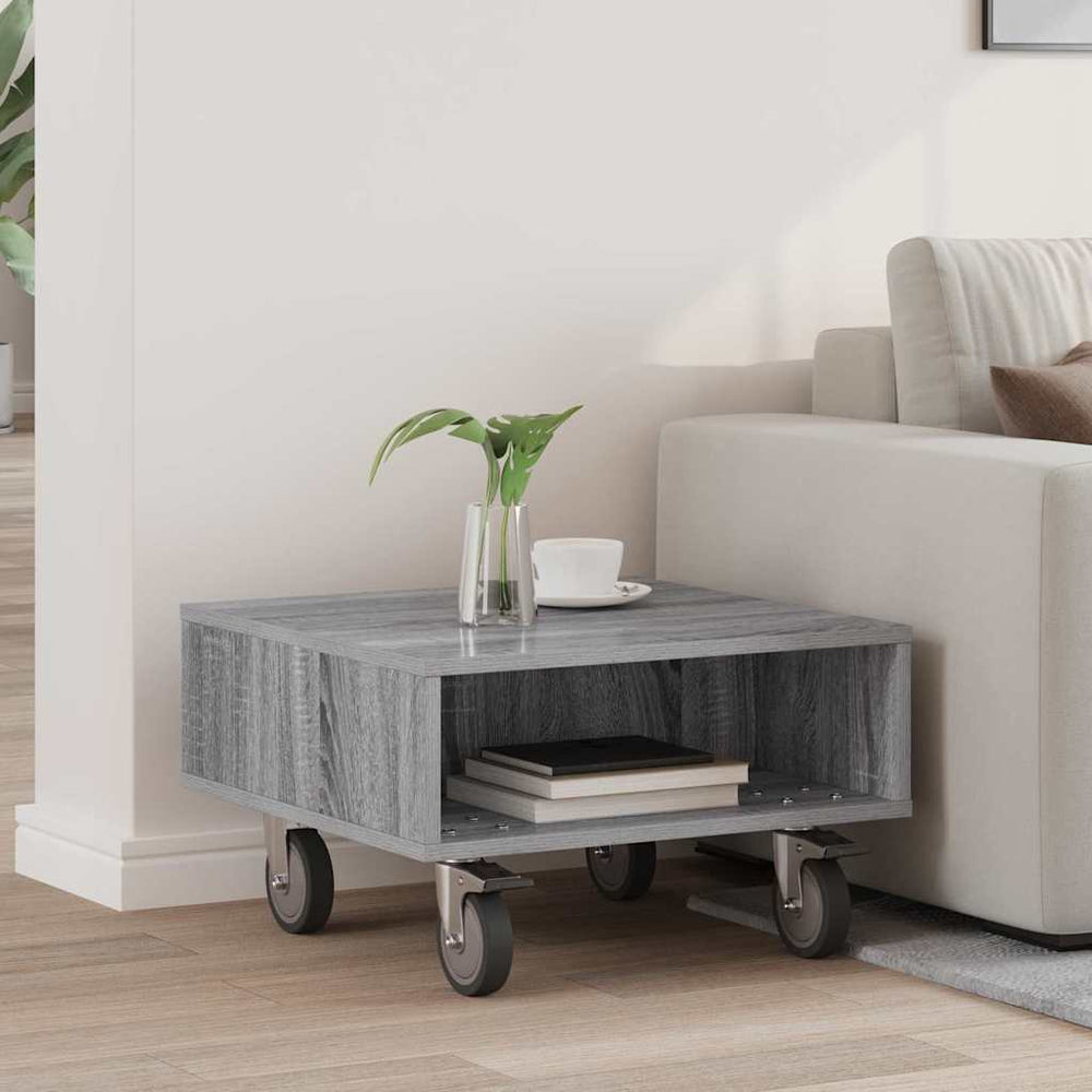 vidaXL End Table with Wheels Sonoma Grey 50.5 x 50 x 30 cm
