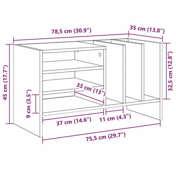 vidaXL Vinyl Record Cabinet Smoked Oak 78.5 x 35 x 45 cm