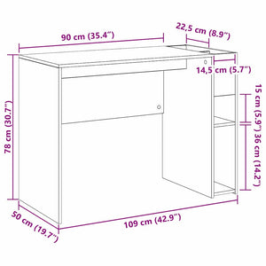 vidaXL Desk Artisan Oak 109 x 50 x 78 cm Engineered Wood