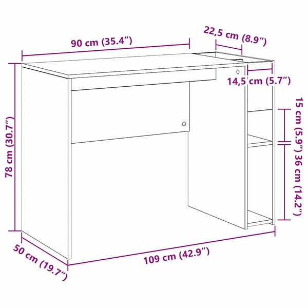 vidaXL Desk Artisan Oak 109 x 50 x 78 cm Engineered Wood