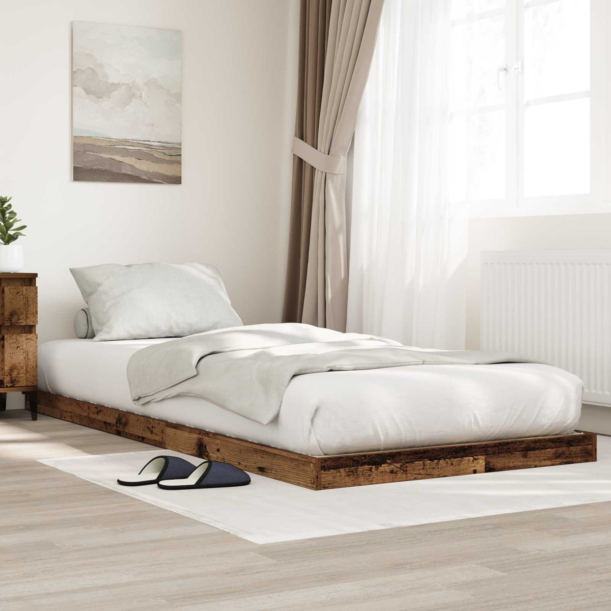 vidaXL Reclaimed Wood Floor Bed Frame 75 x 190 cm Engineered Wood