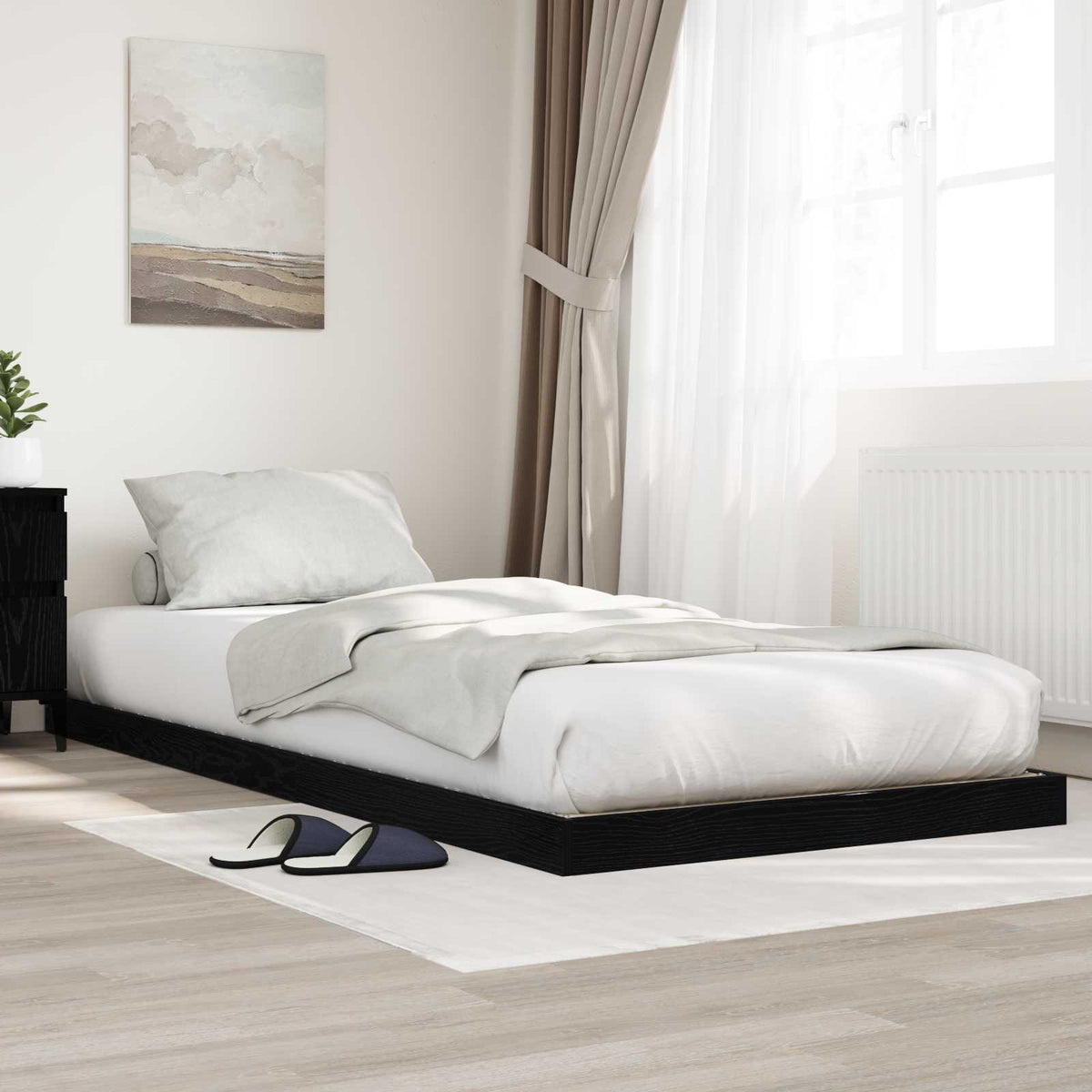 vidaXL Floor Bed Frame Black Oak-Look 90 x 190 cm Engineered Wood