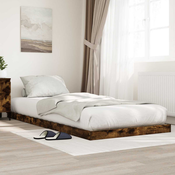 vidaXL Floor Bed Frame Smoked Oak 90 x 190 cm Engineered Wood