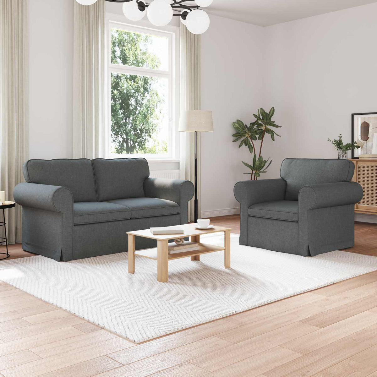 vidaXL Sofa Set 2 pcs Dark Gray 155 x 82 x 80 cm Fabric
