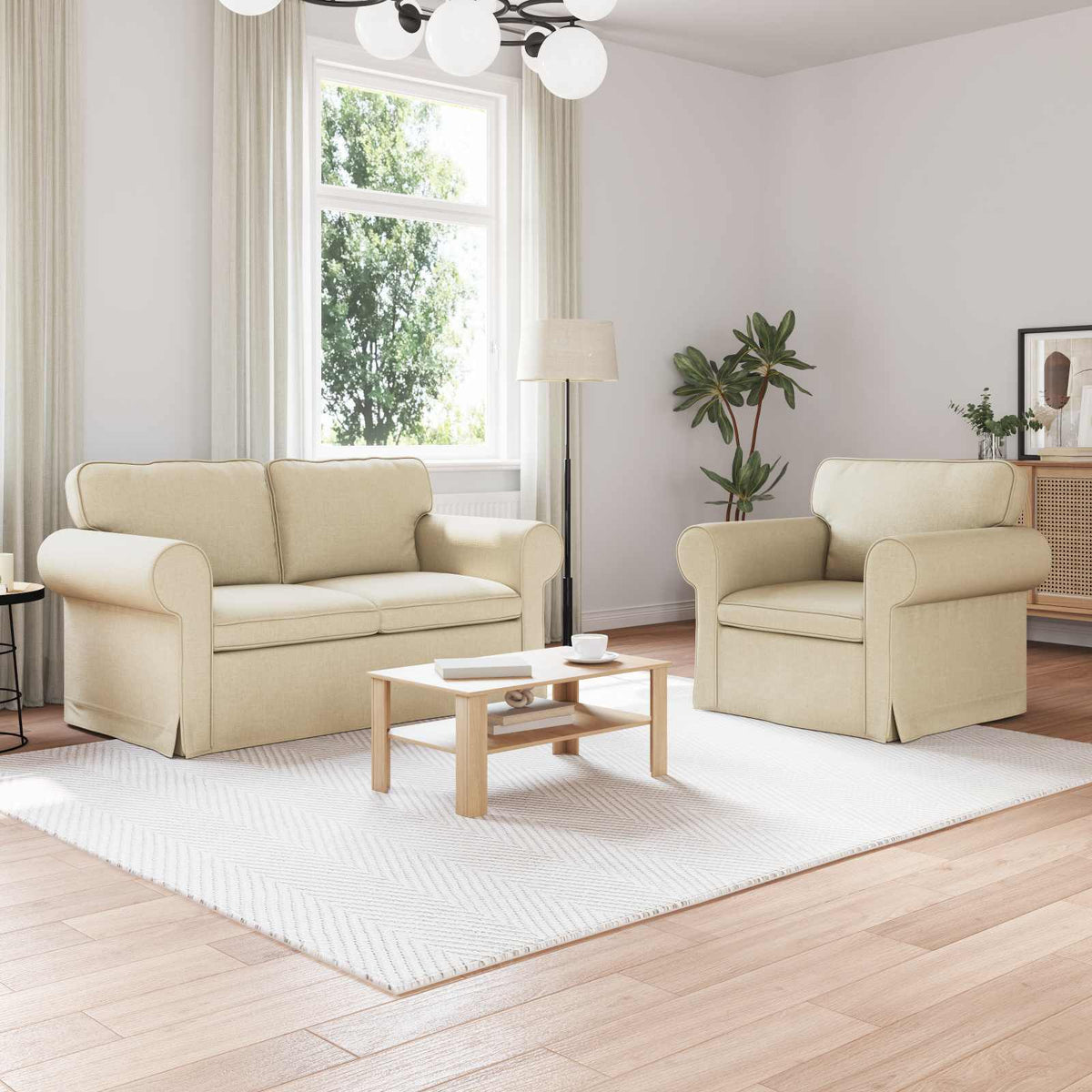 vidaXL Sofa Set 2 pcs Cream 155 x 82 x 80 cm Fabric
